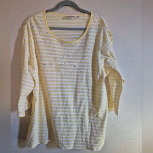 Quacker Factory Yellow and White Striped Tee